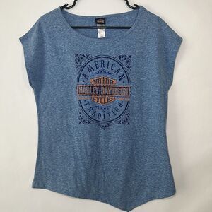 Harley Davidson Sleeveless Top Shirt Womens Size L Large Asymmetrical Bedazzled